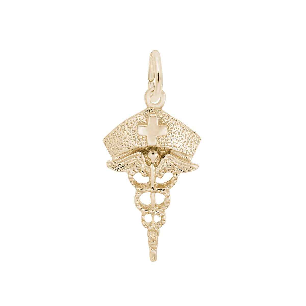 Caduceus Nurse Hat Charm in 14K Yellow Gold