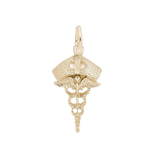 Caduceus Nurse Hat Charm in 14K Yellow Gold