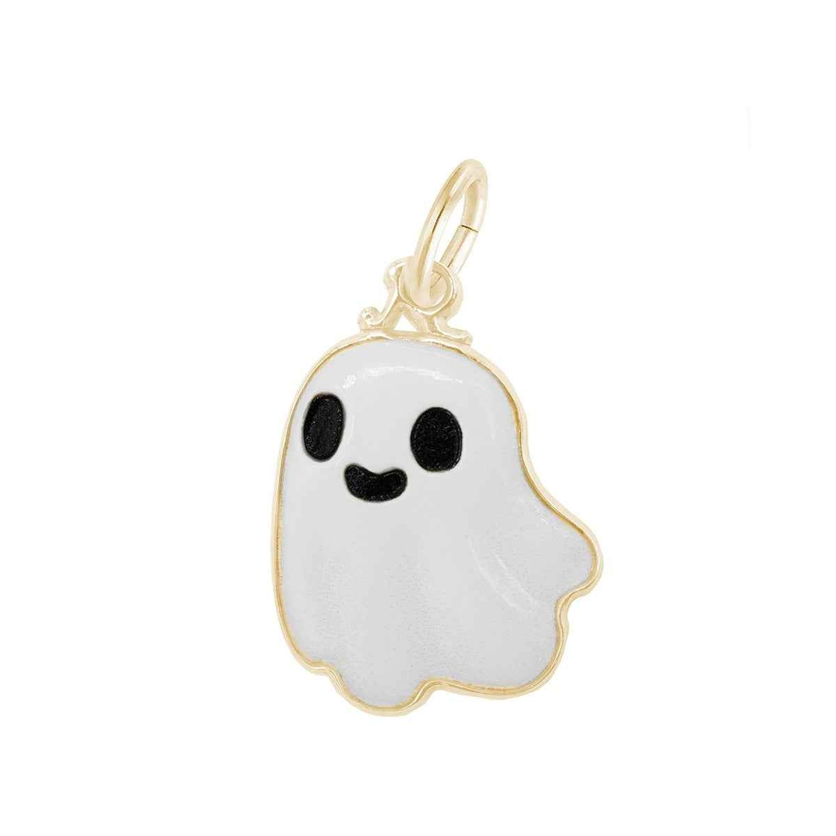 Cute Ghost Painted Charm in 14K Yellow Gold