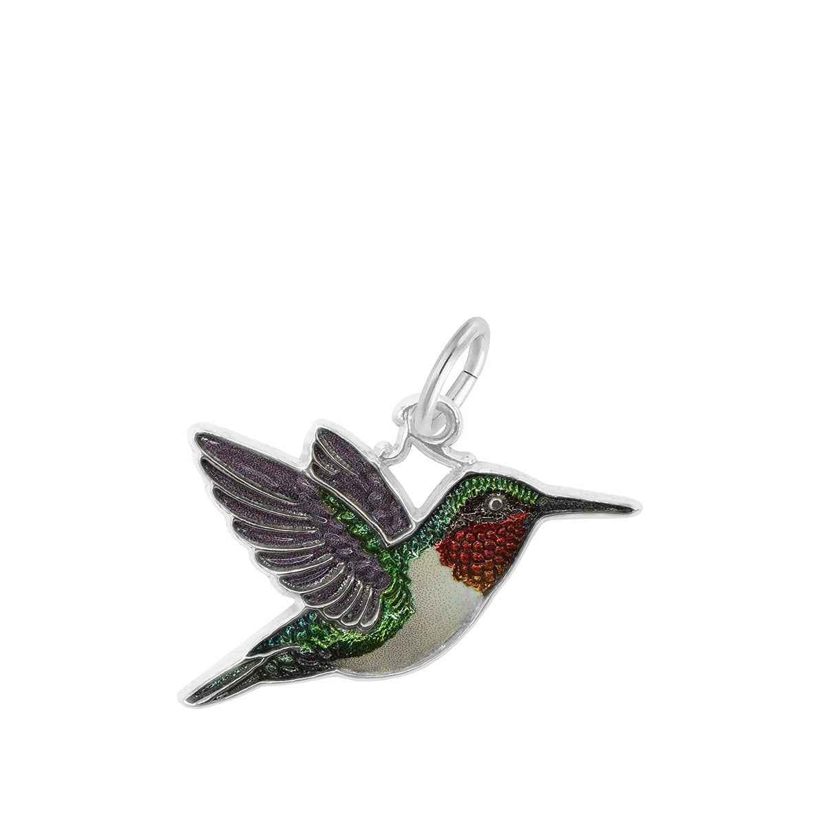 Hummingbird Painted Charm in Sterling Silver