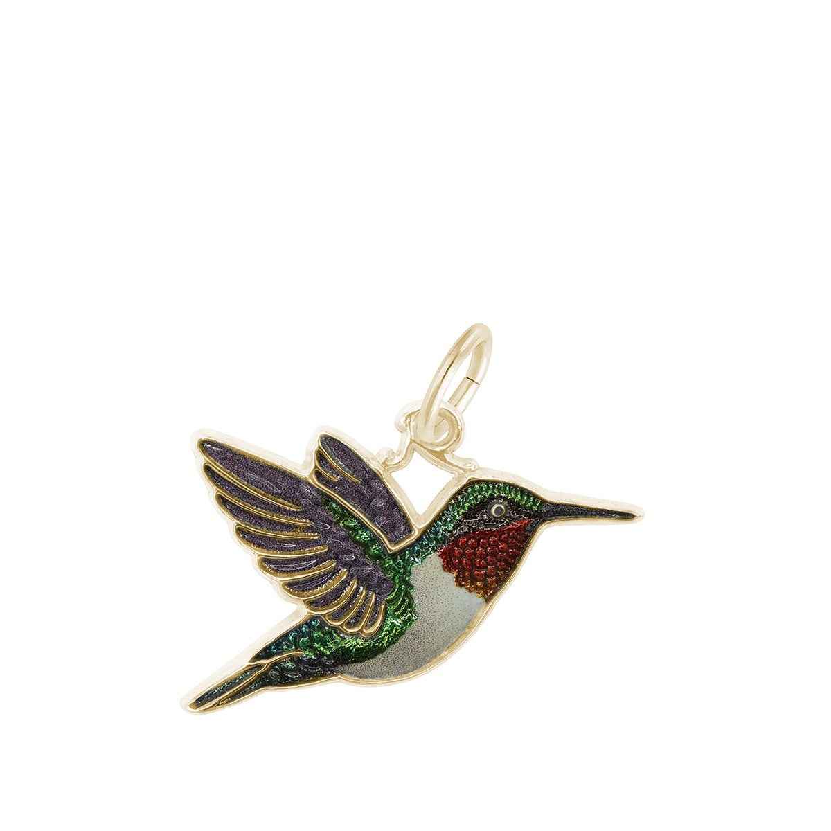 Hummingbird Painted Charm in 14K Yellow Gold