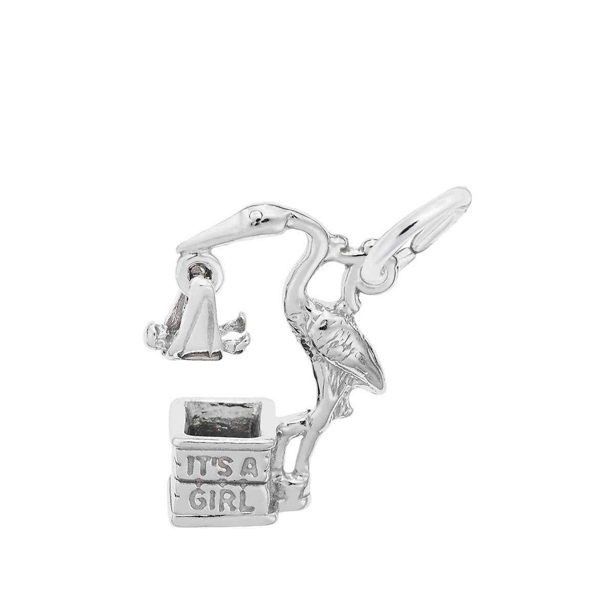 Stork Girl Charm in Sterling Silver
