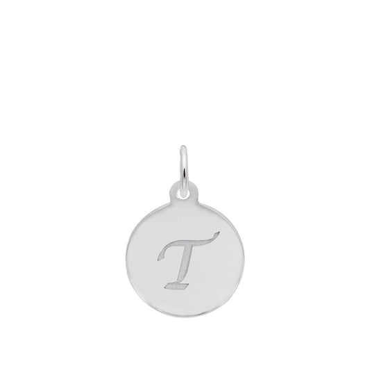 Petite Initial T Disc Charm in Sterling Silver