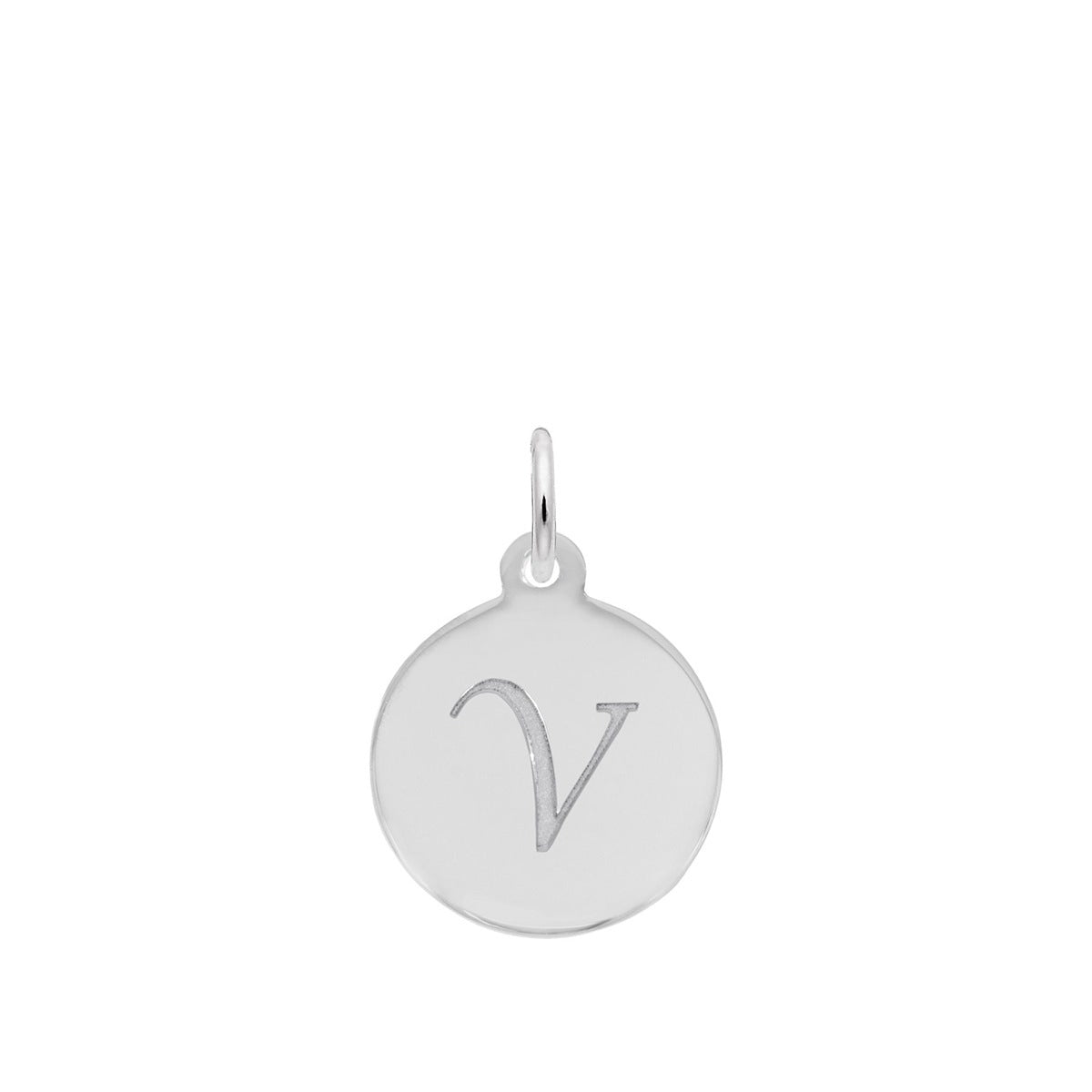 Petite Initial V Disc Charm in Sterling Silver