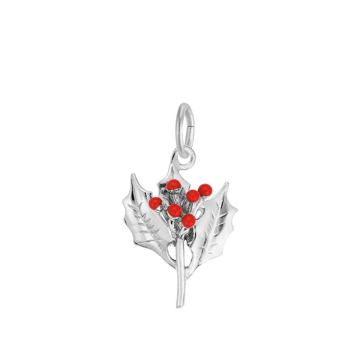 Christmas Holly Charm in Sterling Silver