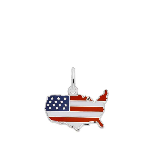 USA Map Colored Charm in Sterling Silver