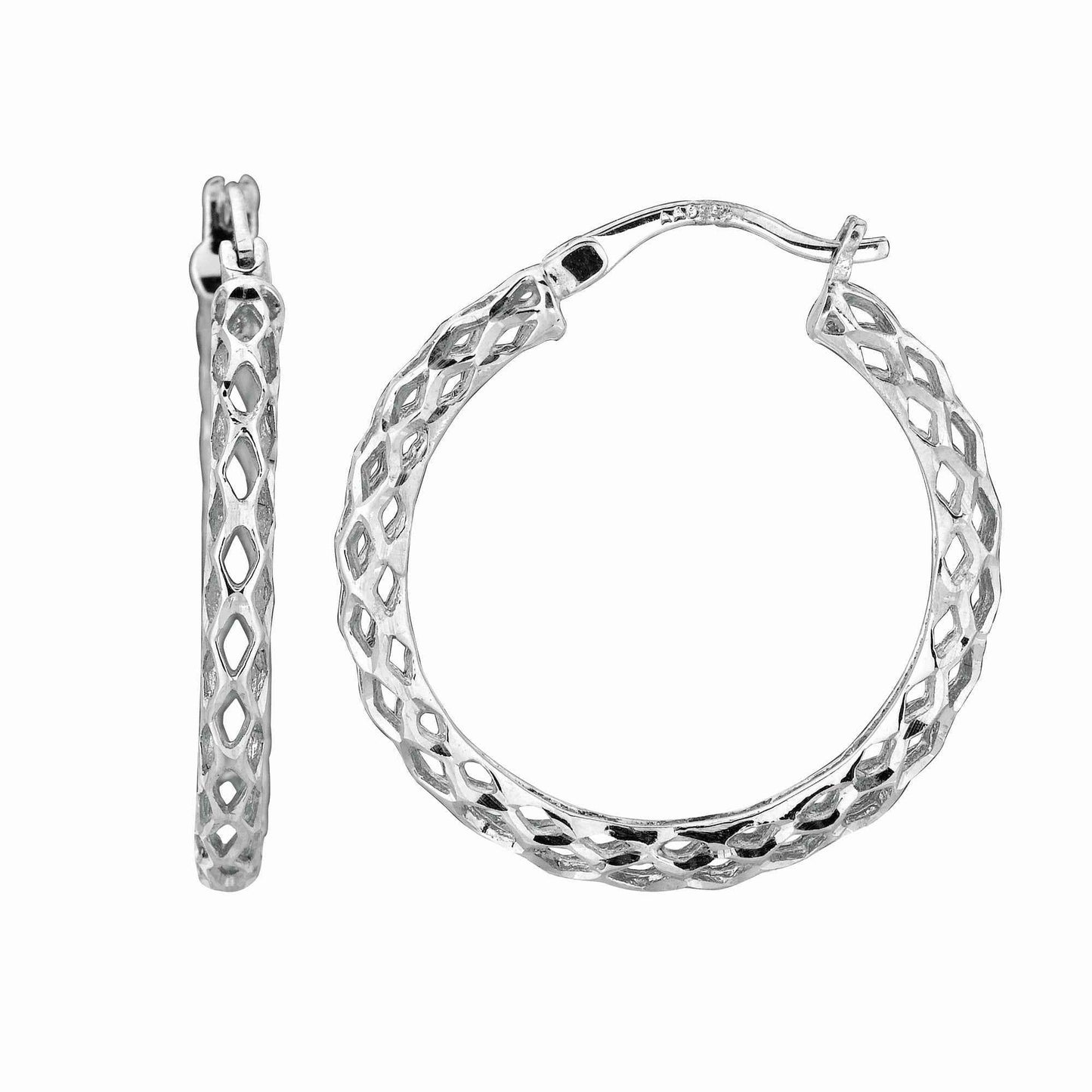 2x18mm Diamond Cutout Hoop Earrings in Sterling Silver