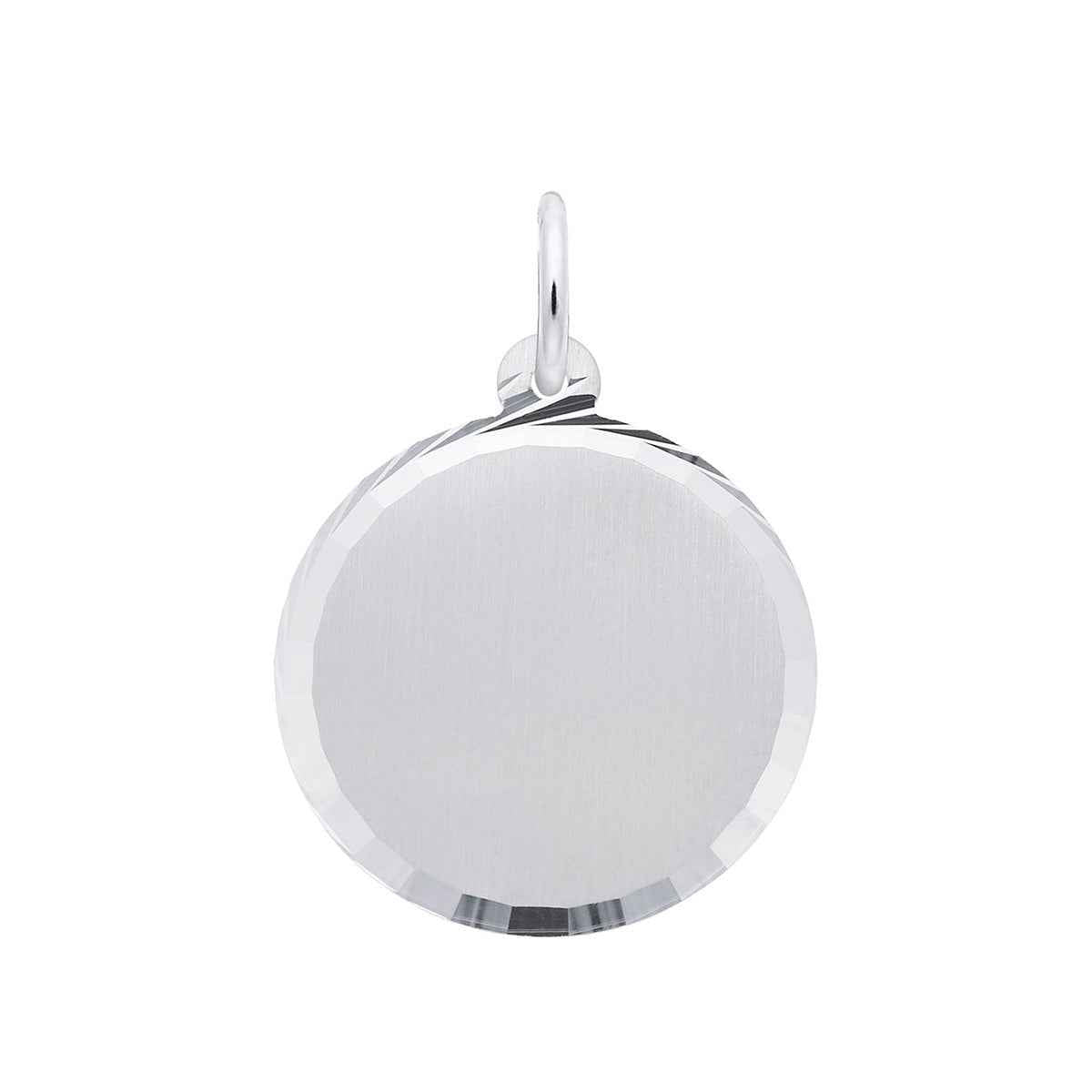 Round Disc Diamond Cut Charm in Sterling Silver