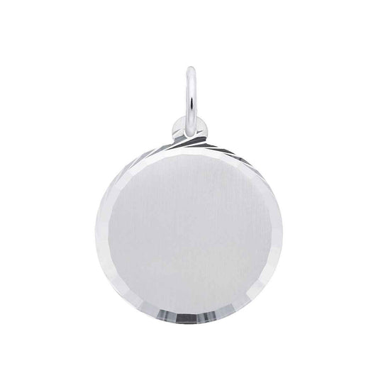 Round Disc Diamond Cut Charm in Sterling Silver