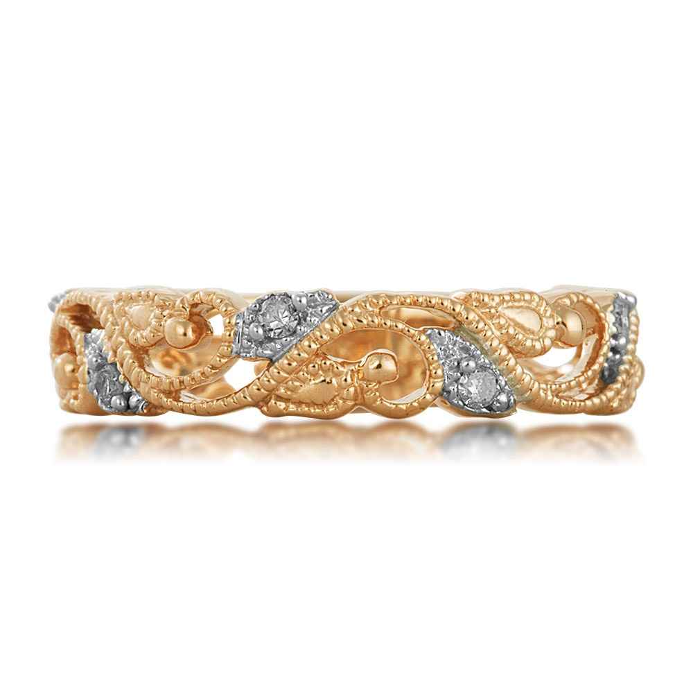 Perfect Match 1/10 ct. tw. Diamond Stackable Anniversary Band with Milgrain Detailing in 10K Yellow Gold close-up detail