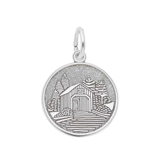 Covered Bridge Disc Charm in Sterling Silver