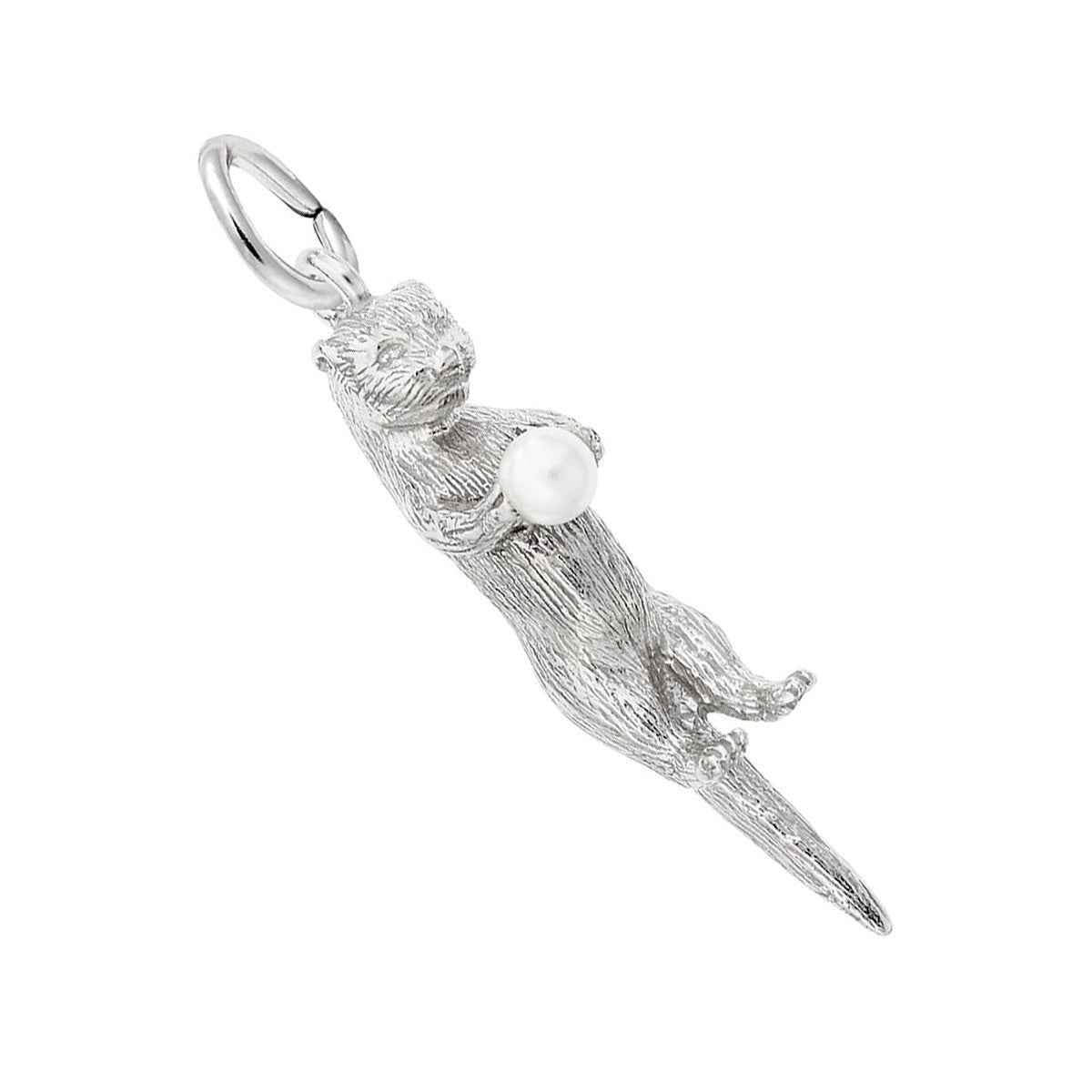 Sea Otter & Pearl Charm in Sterling Silver