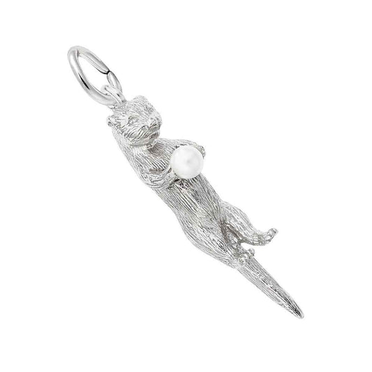 Sea Otter & Pearl Charm in Sterling Silver