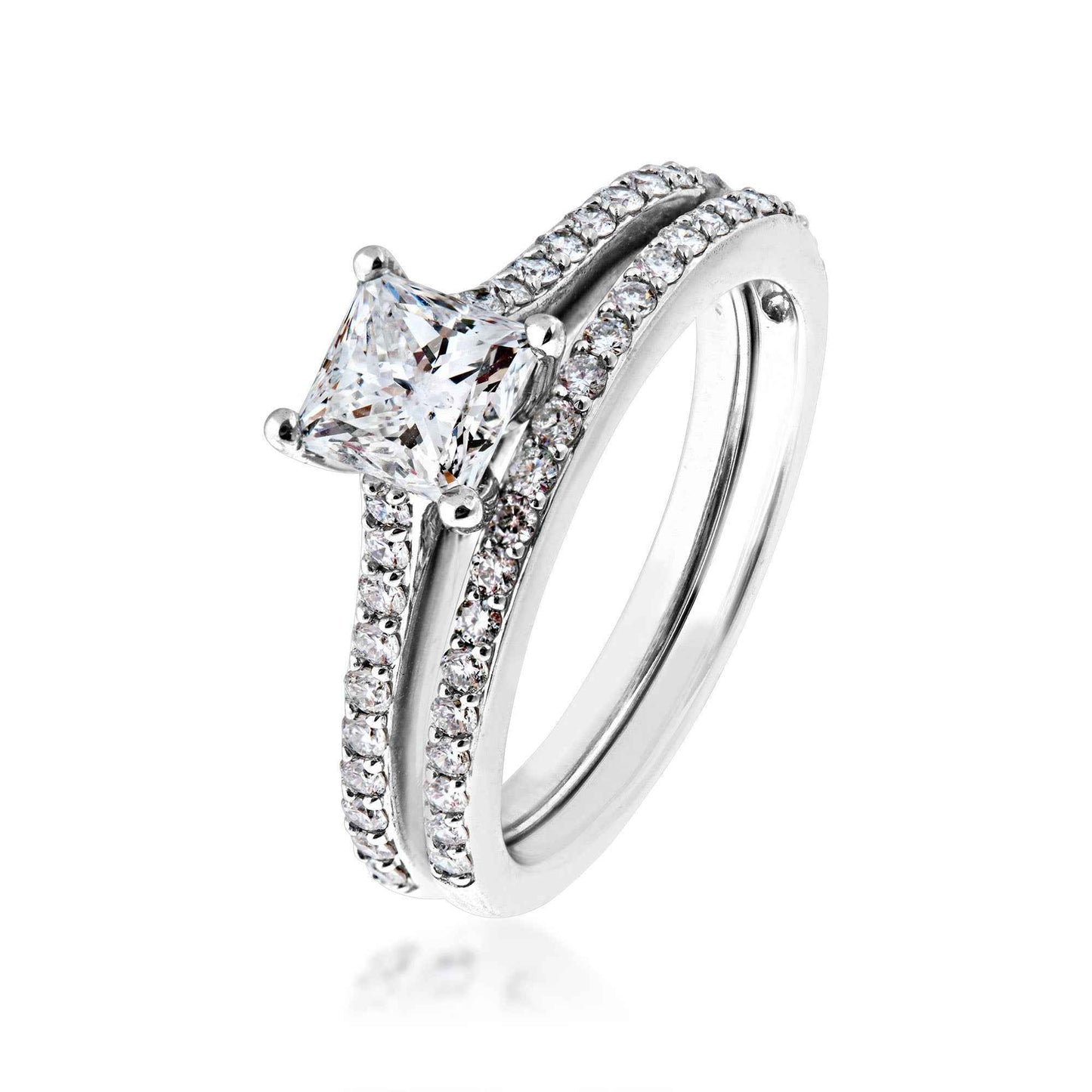 Noventa 1-1/2 ct. tw. Classic Princess Cut Noventa Diamond Wedding Set in 14K White Gold front view