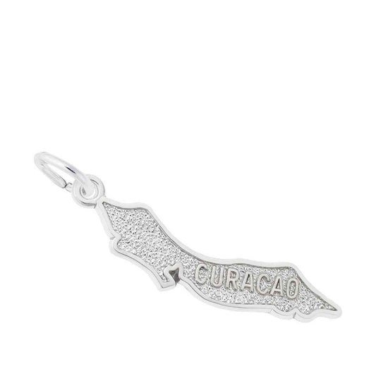 Curacao Map & Border Charm in Sterling Silver