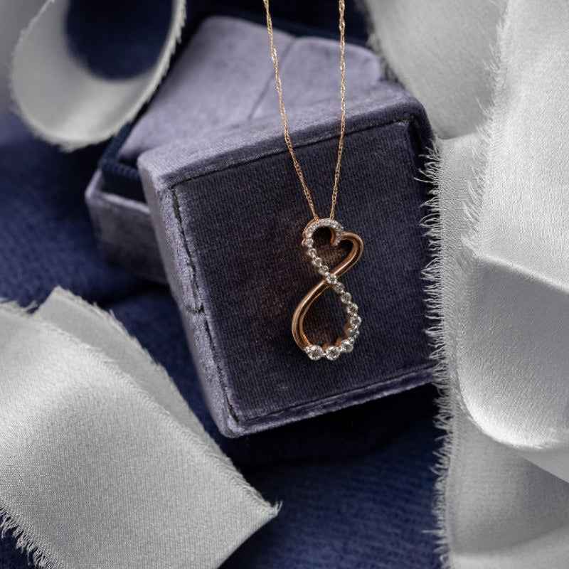 Journey 1/4 ct. tw. Round Diamond Infinity Heart Pendant in 10K Pink Gold front view
