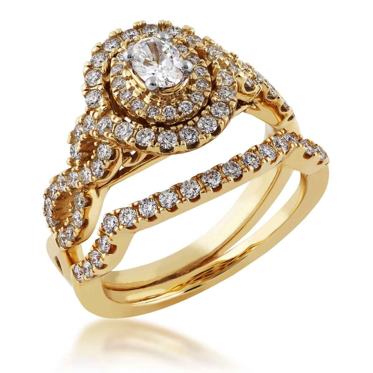 Amaura 1 ct. tw. Oval Diamond Double Halo Wedding Set with Infinity Band in 10K Yellow Gold - RB-7820-A44 10Y close-up detail