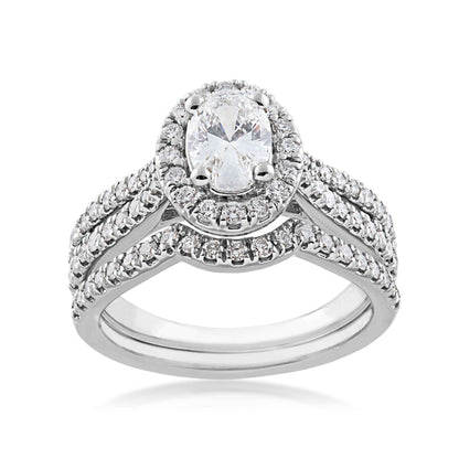 Noventa 1-1/2 ct. tw. Oval Diamond Halo Wedding Set with Cut-Out Accented Band in 14K White Gold