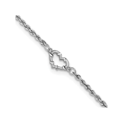 9-inch Diamond Cut Open Heart Ankle Bracelet in 10K White Gold front view