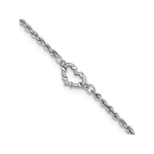 9-inch Diamond Cut Open Heart Ankle Bracelet in 10K White Gold front view