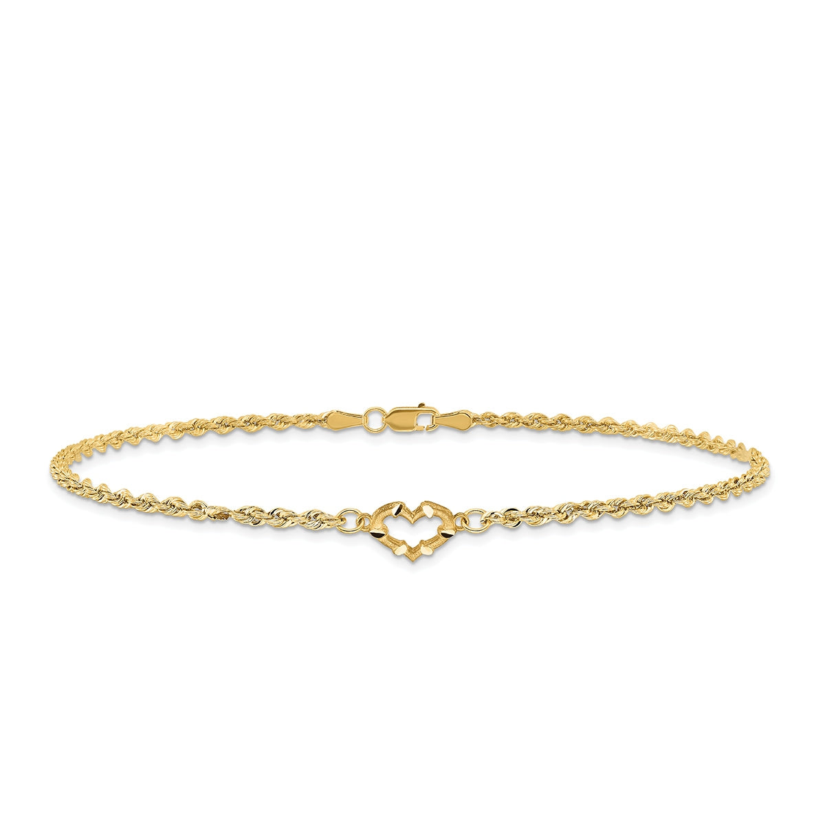 10-inch Diamond Cut Open Heart Ankle Bracelet in 10K Yellow Gold