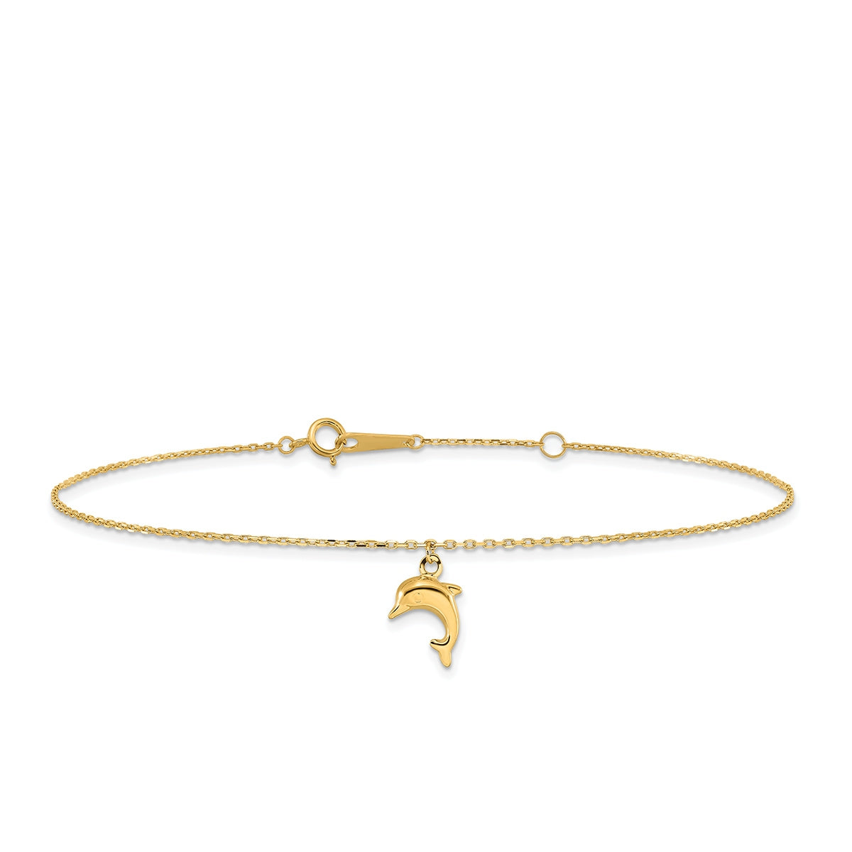 9-inch Adjustable Dolphin Charm Ankle Bracelet in 10K Yellow Gold