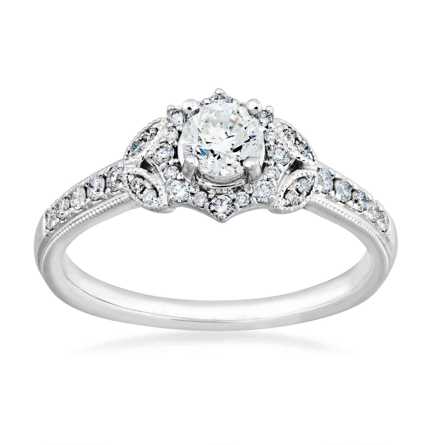 Natural 5/8 ct. tw. Diamond Starburst Halo Engagement Ring in 14K White Gold