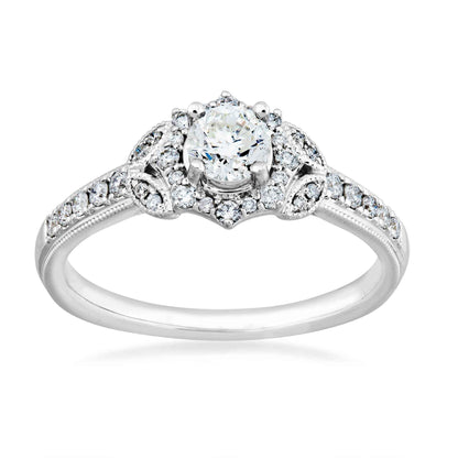 Natural 5/8 ct. tw. Diamond Starburst Halo Engagement Ring in 14K White Gold