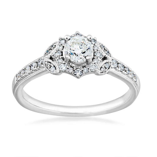 Natural 5/8 ct. tw. Diamond Starburst Halo Engagement Ring in 14K White Gold