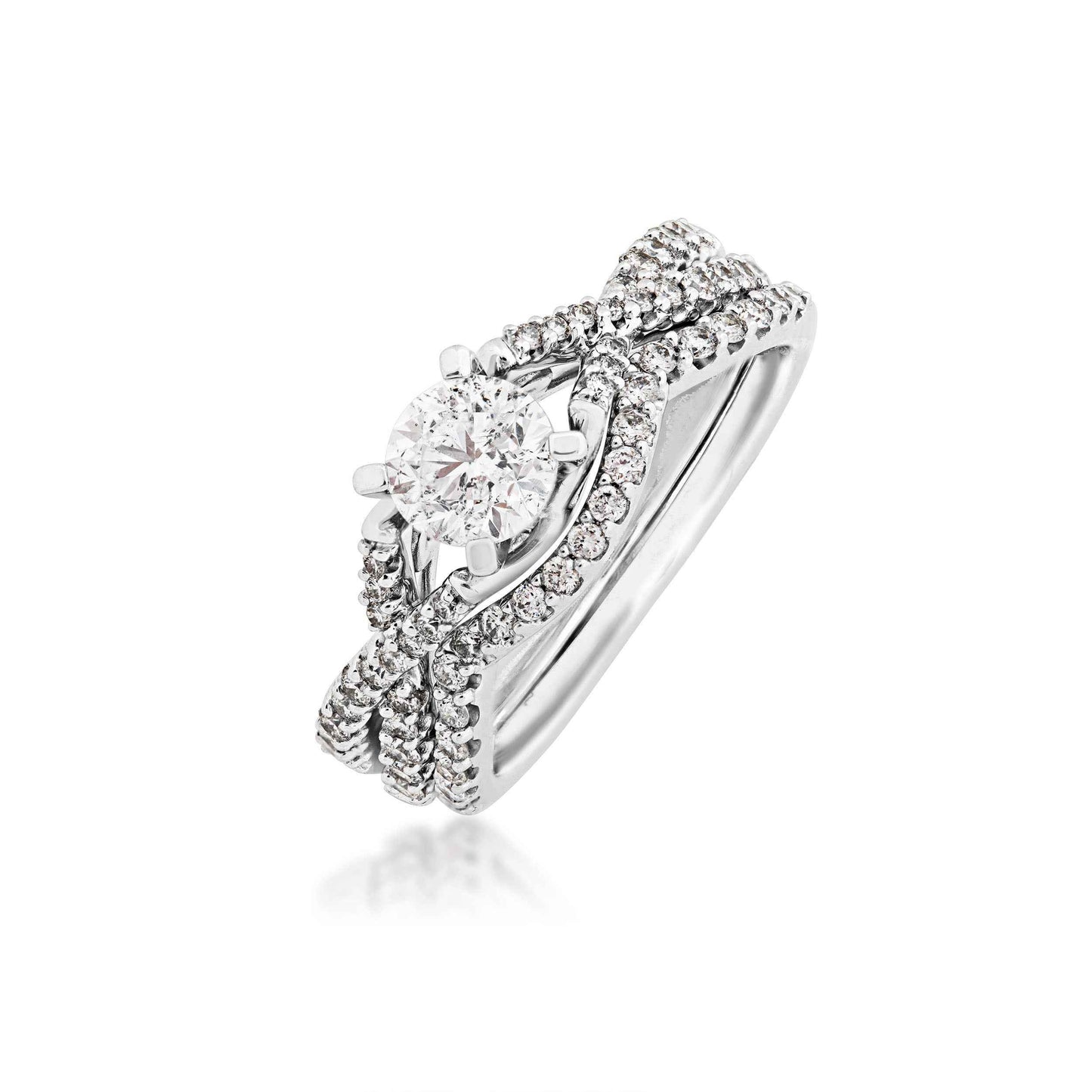 Timeless 1-1/4ct. tw. with 3/4ct. Round Brilliant center diamond in 14K white gold front view