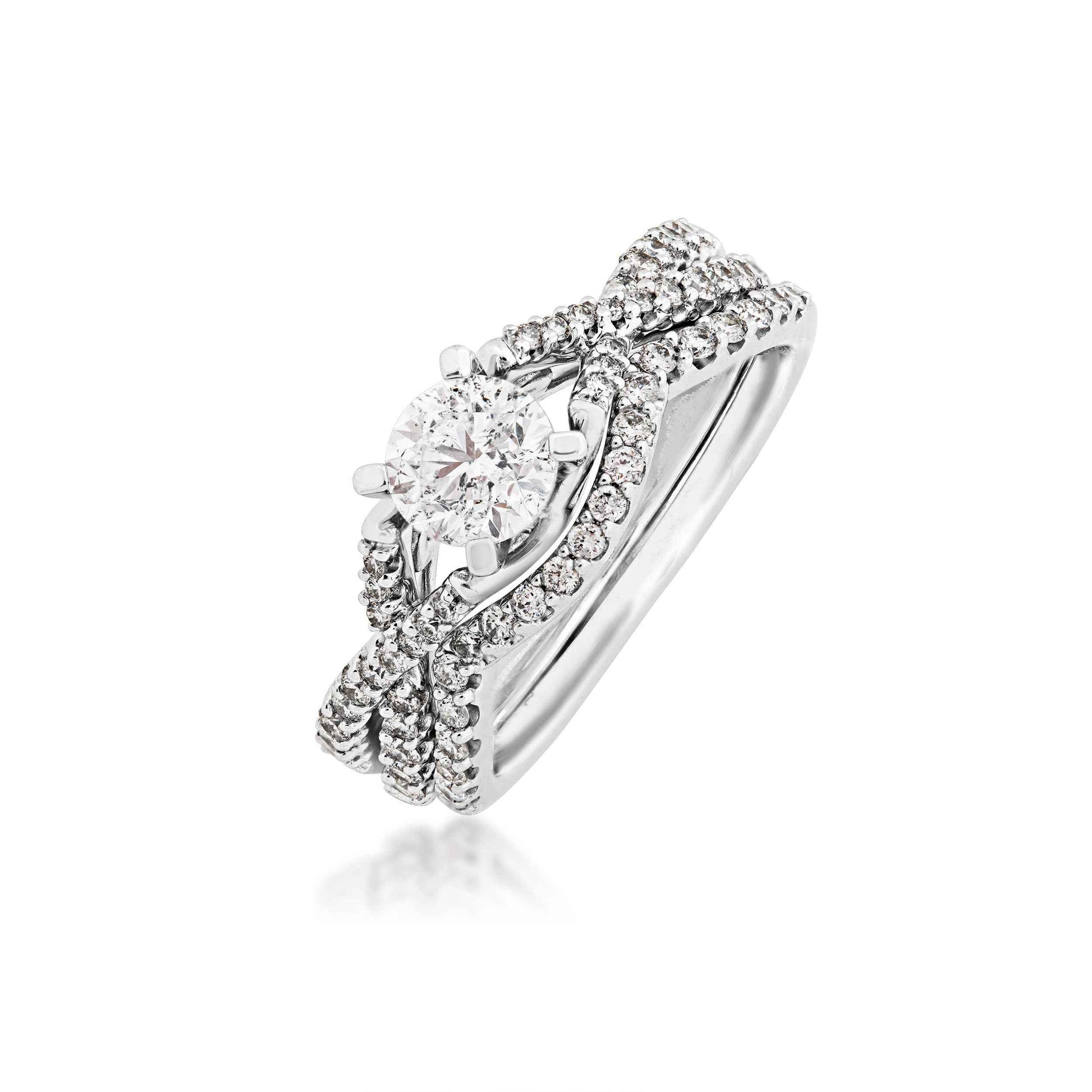 Timeless 1-1/4ct. tw. with 3/4ct. Round Brilliant center diamond in 14K white gold front view