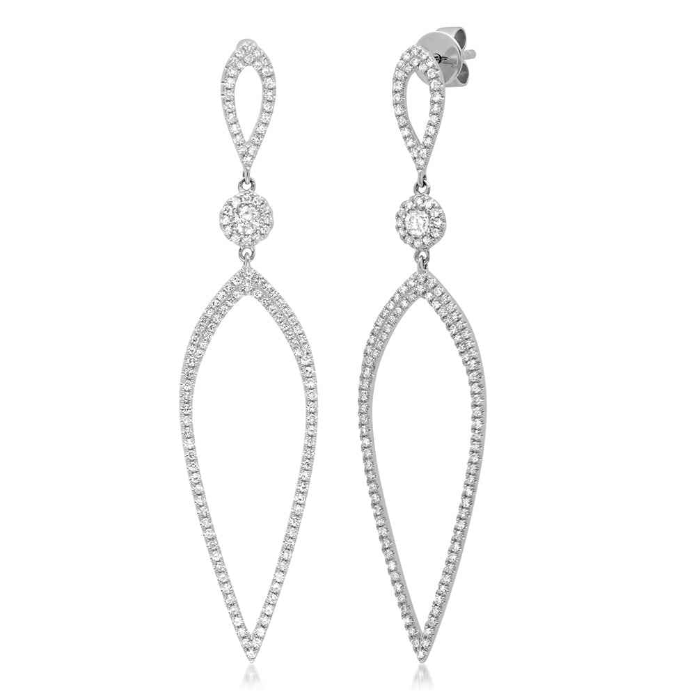 Shy Creation 3/4 ct. tw. Upside Down Teardrop Fashion Dangle Earrings in 14K White gold