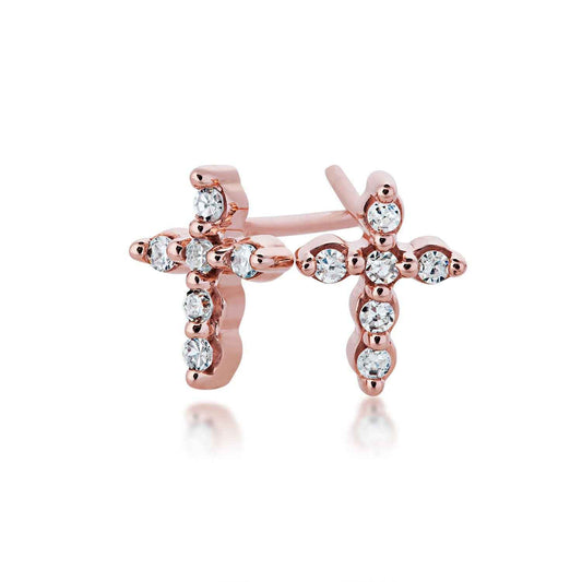 1/8 ct. tw. Round Diamond Cross Earrings in 10K Pink Gold
