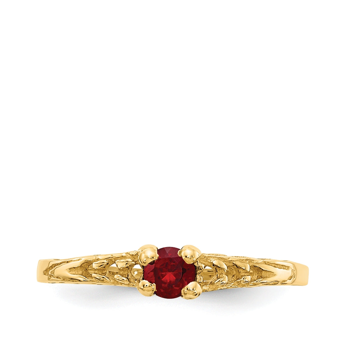 Children's Garnet January Birthstone Ring in 10K Yellow Gold close-up detail