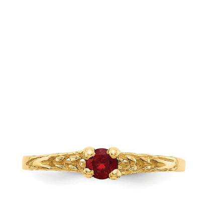 Children's Garnet January Birthstone Ring in 10K Yellow Gold close-up detail