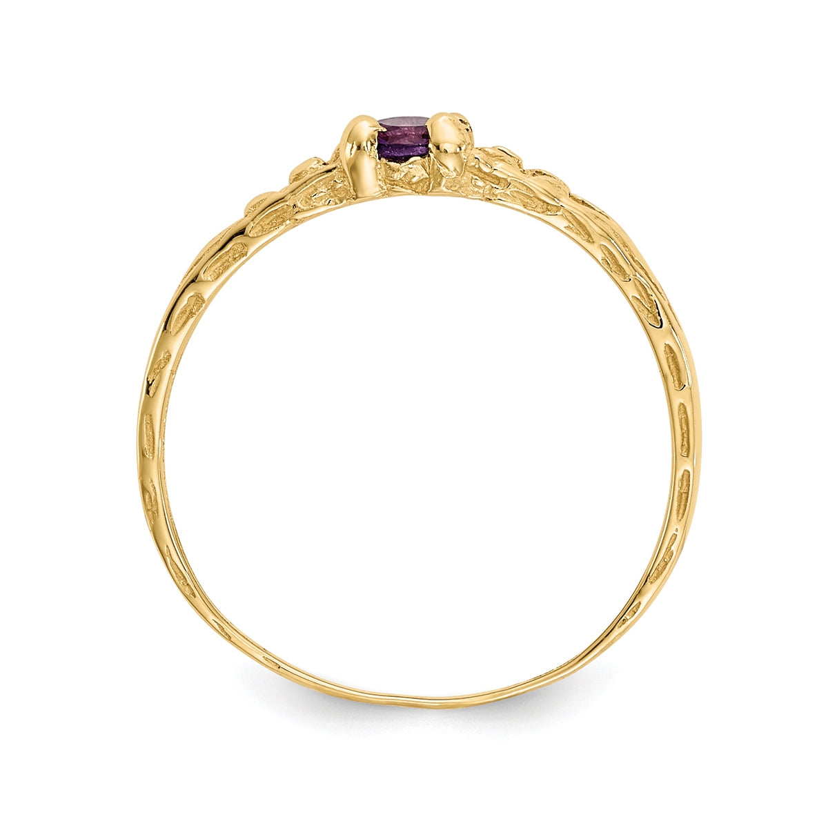 Children's Amethyst February Birthstone Ring in 10K Yellow Gold front view