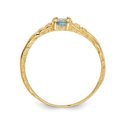 Children's Aquamarine March Birthstone Ring in 10K Yellow Gold front view