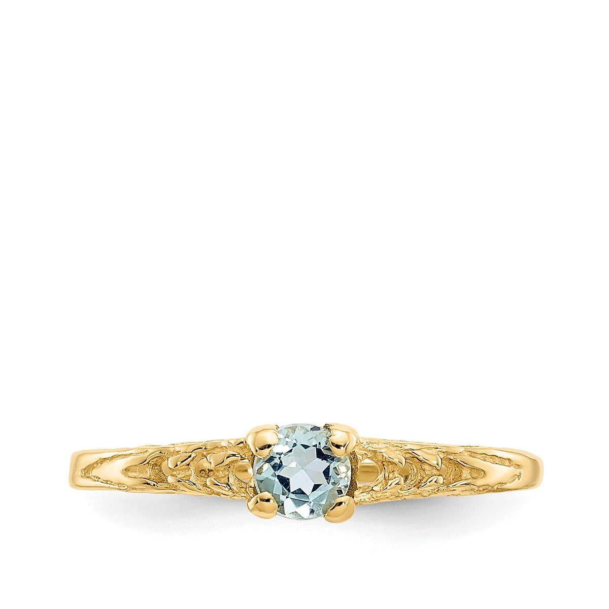 Children's Aquamarine March Birthstone Ring in 10K Yellow Gold close-up detail