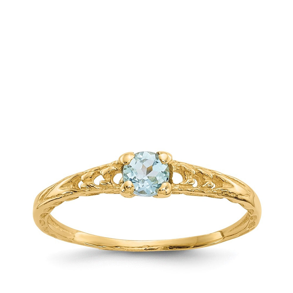 Children's Aquamarine March Birthstone Ring in 10K Yellow Gold