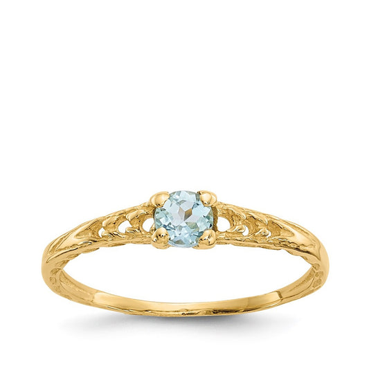 Children's Aquamarine March Birthstone Ring in 10K Yellow Gold