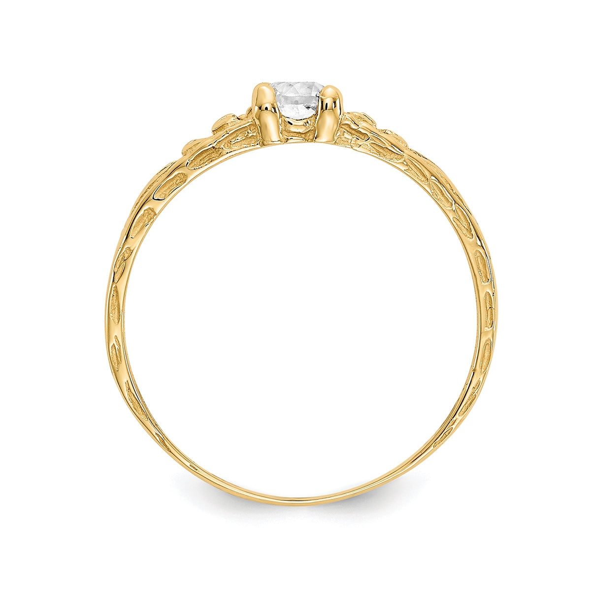 Children's White Topaz April Birthstone Ring in 10K Yellow Gold front view