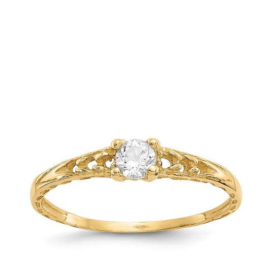 Children's White Topaz April Birthstone Ring in 10K Yellow Gold