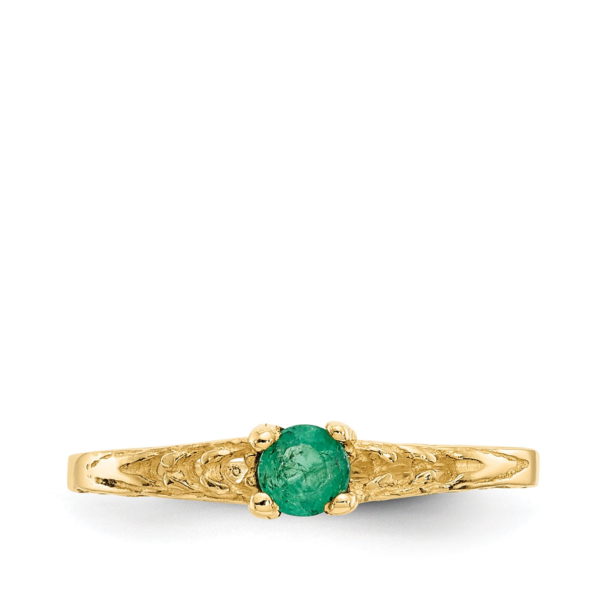 Children's Emerald May Birthstone Ring in 10K Yellow Gold close-up detail
