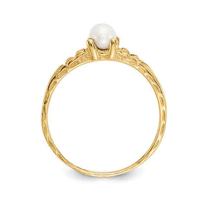 Children's Freshwater Cultured Pearl June Birthstone Ring in 10K Yellow Gold front view