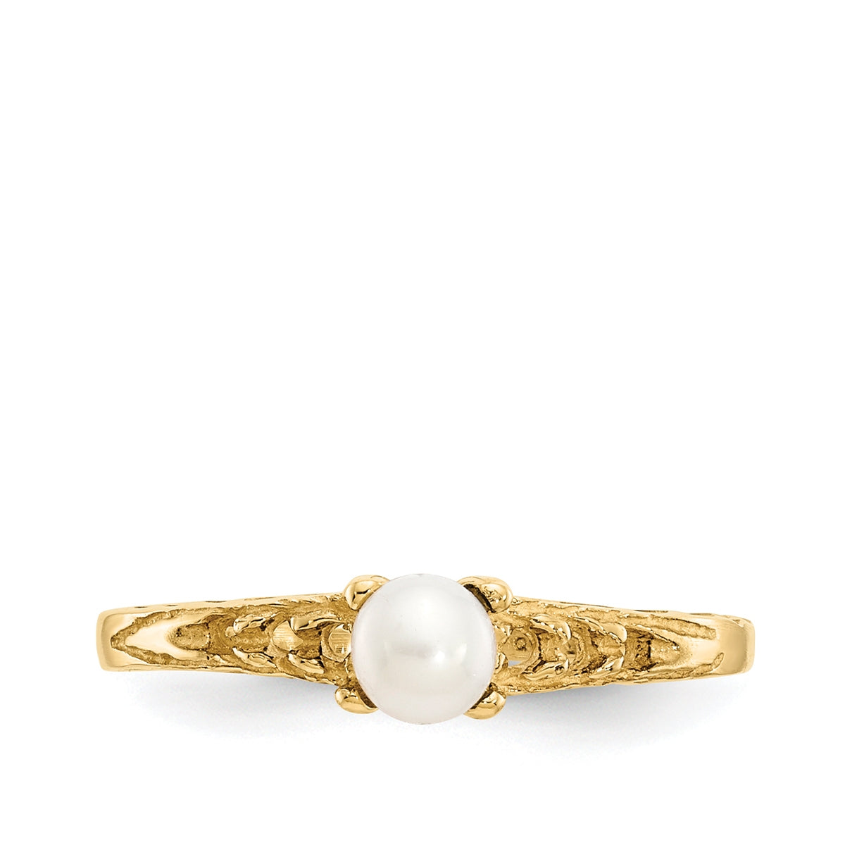 Children's Freshwater Cultured Pearl June Birthstone Ring in 10K Yellow Gold close-up detail