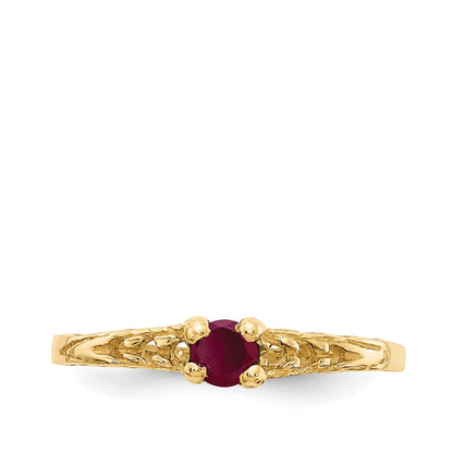 Children's Ruby July Birthstone Ring in 10K Yellow Gold close-up detail