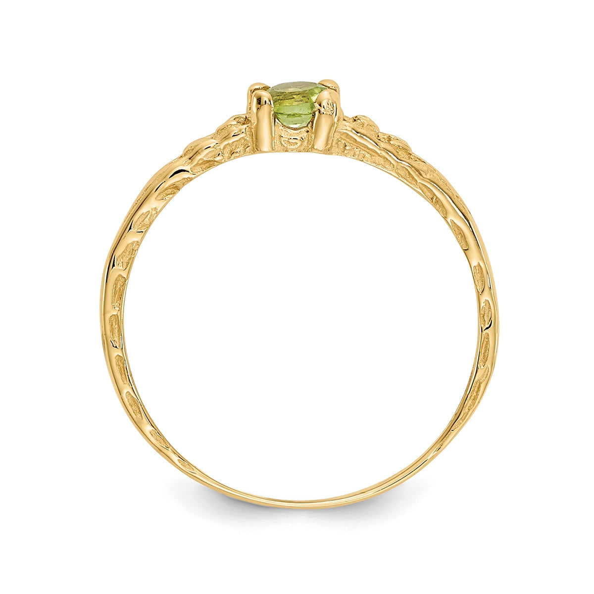 Children's Peridot August Birthstone Ring in 10K Yellow Gold front view