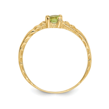 Children's Peridot August Birthstone Ring in 10K Yellow Gold front view