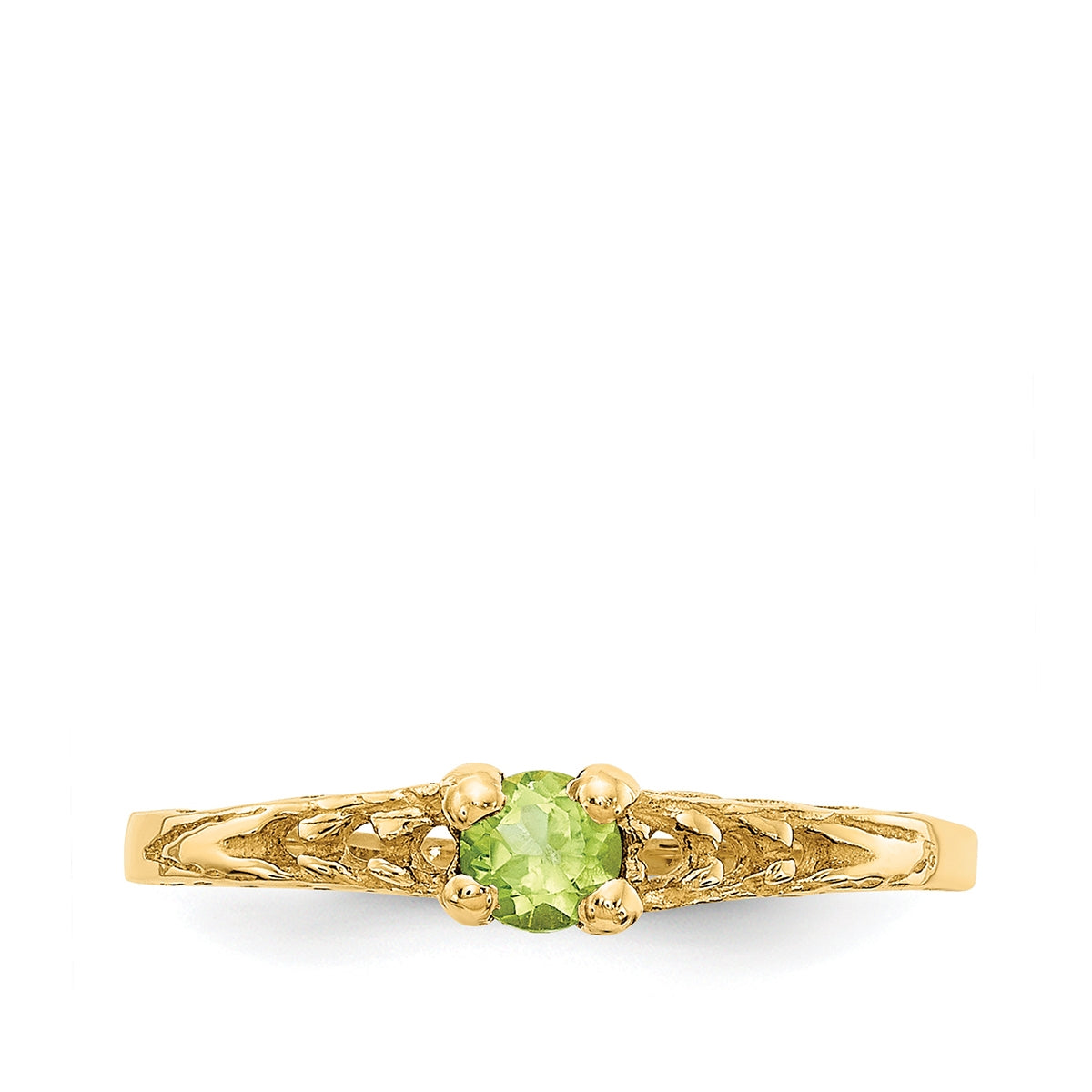 Children's Peridot August Birthstone Ring in 10K Yellow Gold close-up detail