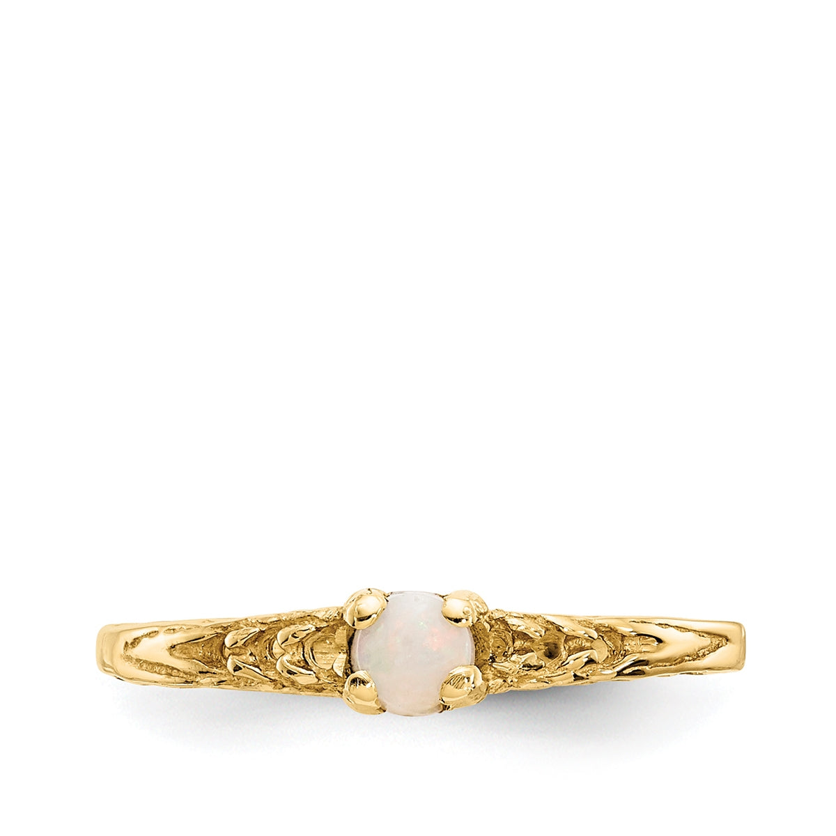 Children's Opal October Birthstone Ring in 10K Yellow Gold close-up detail